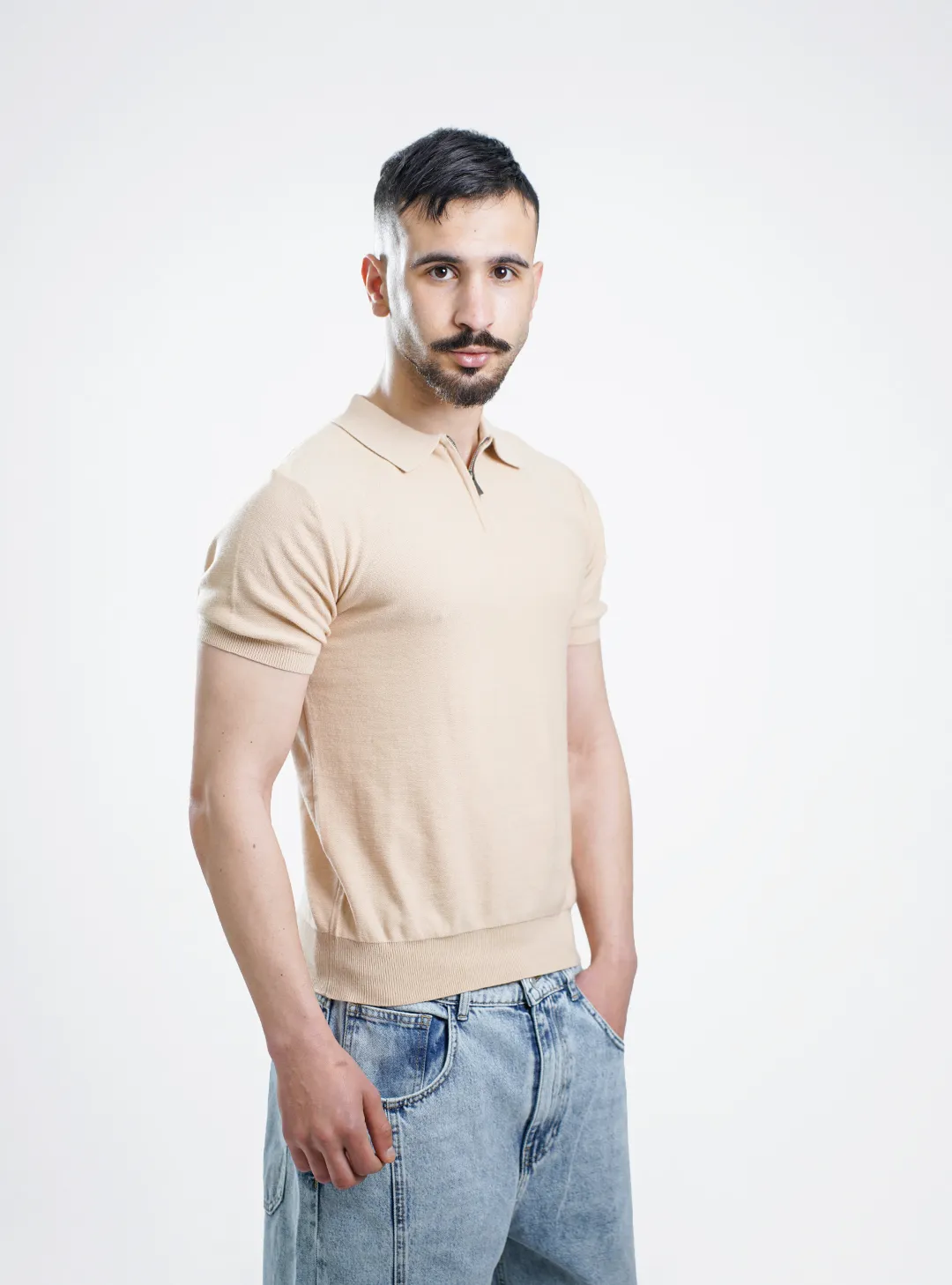 Polo slim col zippé stretch